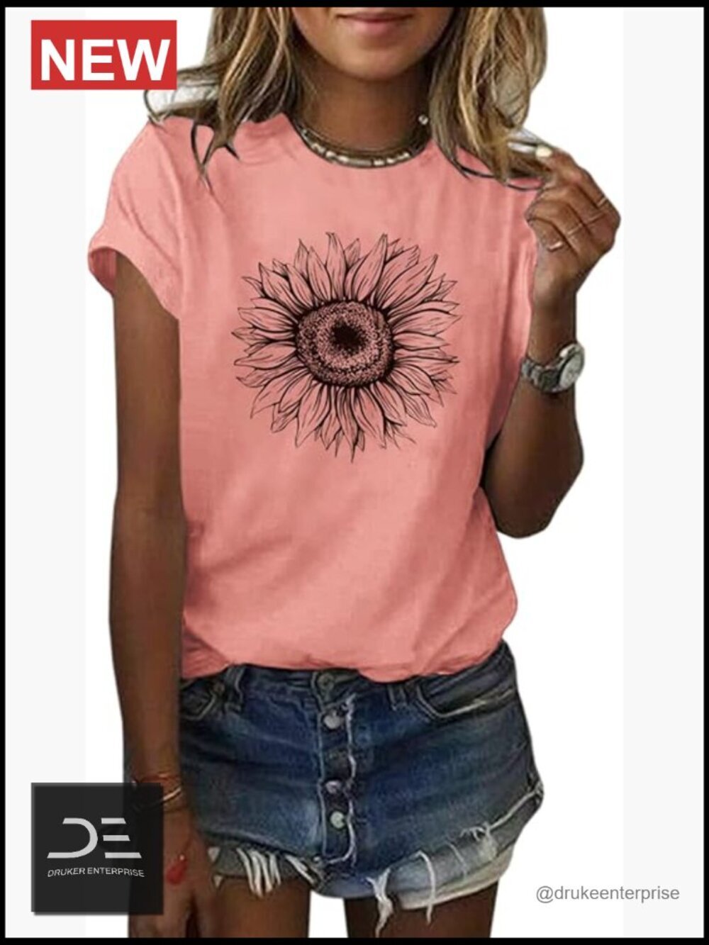 Short Sleeve Sunflower Graphic Loose Fit T-Shirt Crew Neck Summer Top